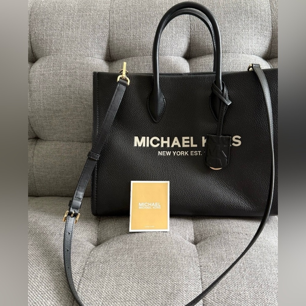 Michael Kors Black Leather Handbag with Gold Accents